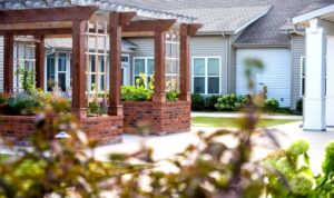 Outdoor patio at Clear Creek Memory Care in Fayetteville, Arkansas