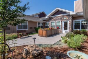 back patio with flower garden