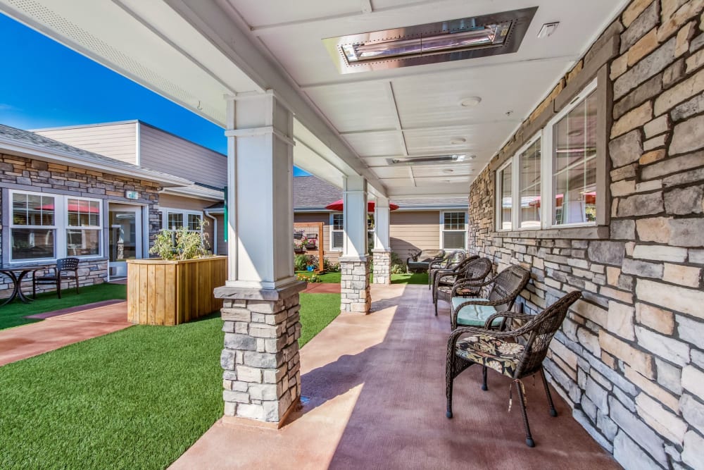 covered patio with seating